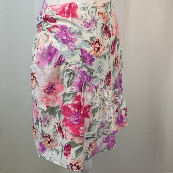 Express High Waist Floral Asymmetrical Ruffled Mini Skirt - Picture 9 of 15